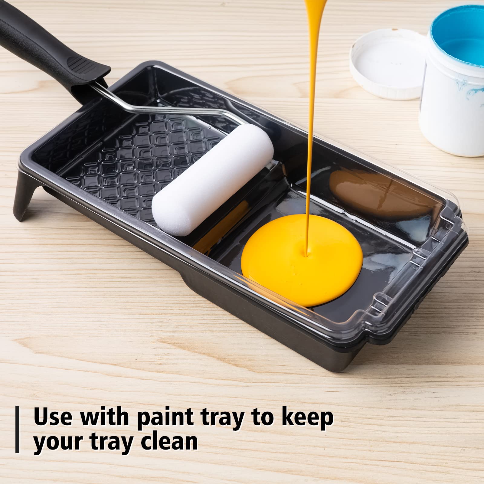 Mister Rui 5.9" Black Paint Tray Liner Set with 4" Paint Roller Frame