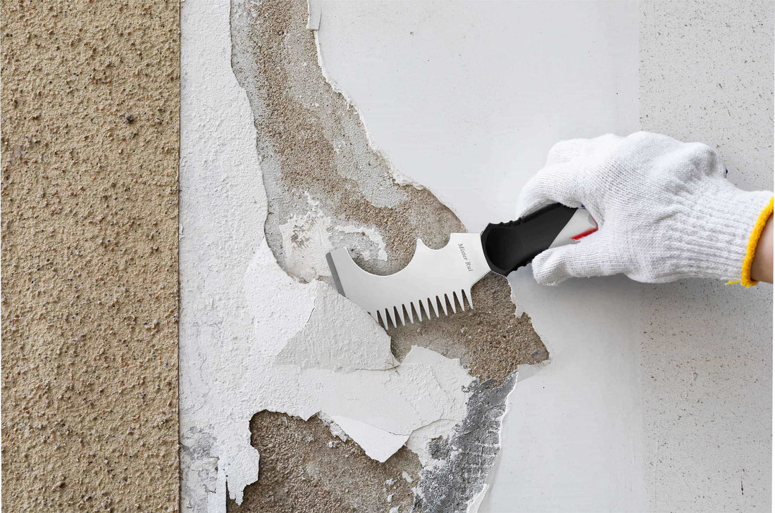 Remove peeling paint from walls with the Mister Rui 5-in-1 Paint Brush & Roller Cleaning Tool