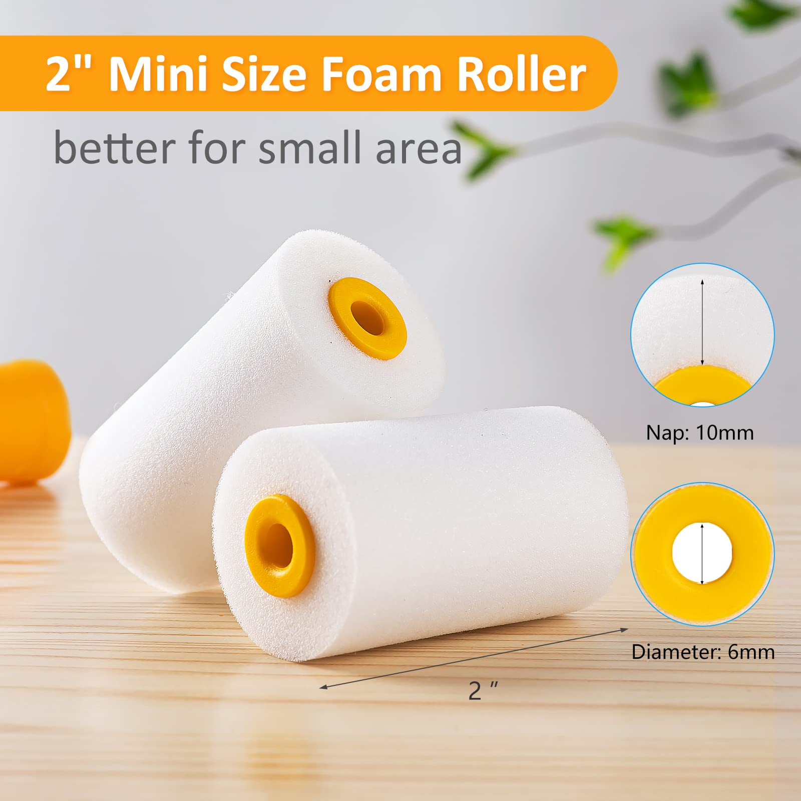 Mister Rui 2 Inch Mini Flat End Foam Paint Roller Kit - 9 Pack