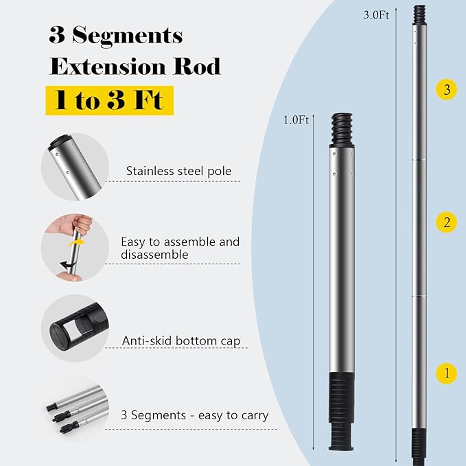 3 Ft Stainless Steel 3 Segments Extension Pole - MisterRui