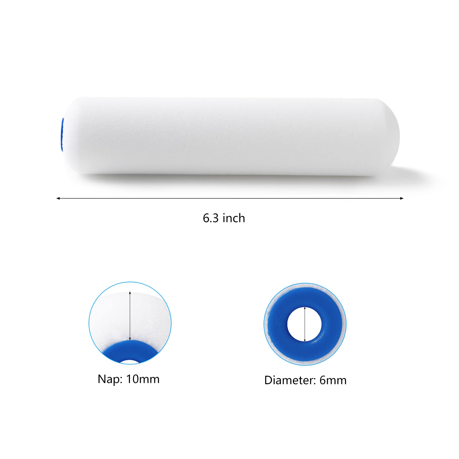 Mister Rui® 6 Inch (10MM Nap) Foam Paint Roller Cover (Pack of 10)