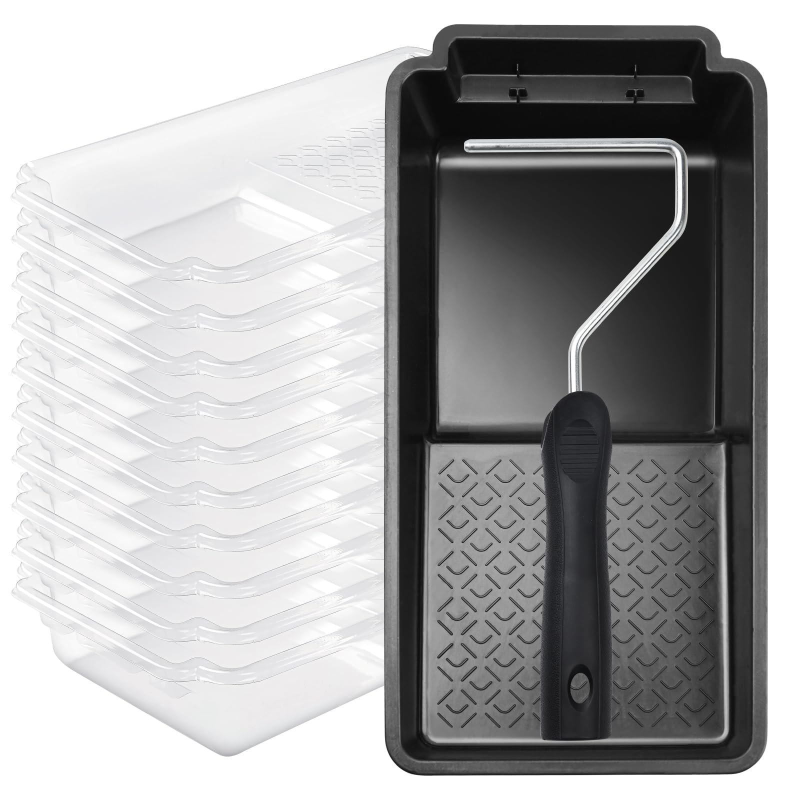 Mister Rui 5.9" Black Paint Tray Liner Set with 4" Paint Roller Frame