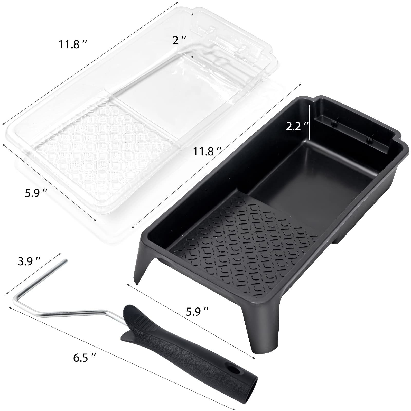 Mister Rui 5.9" Black Paint Tray Liner Set with 4" Paint Roller Frame