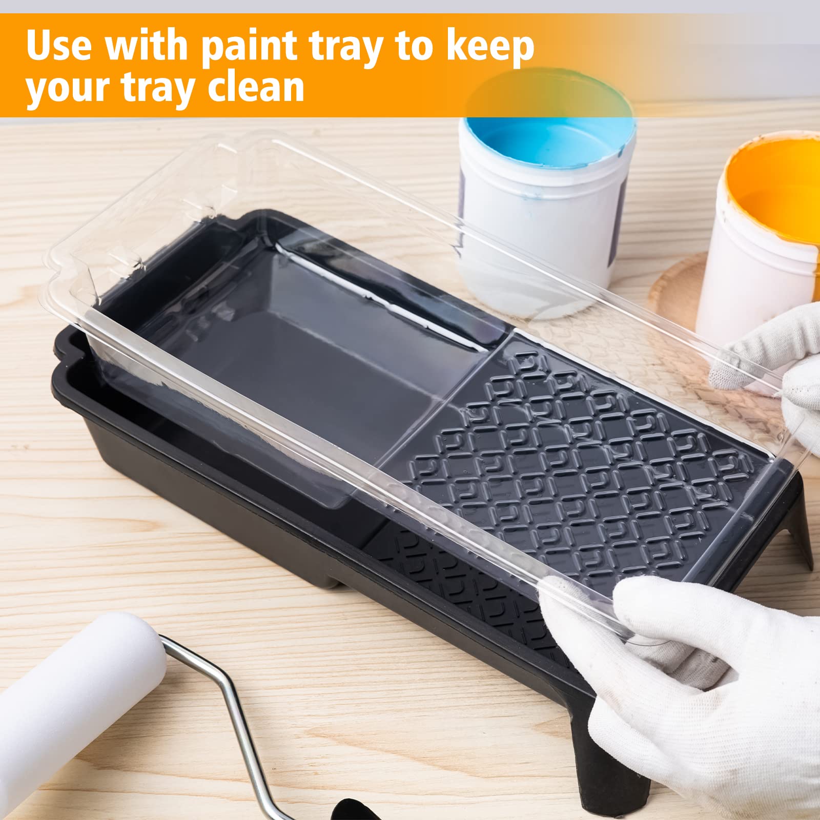 Mister Rui 5.9" Black Paint Tray Liner Set with 4" Paint Roller Frame