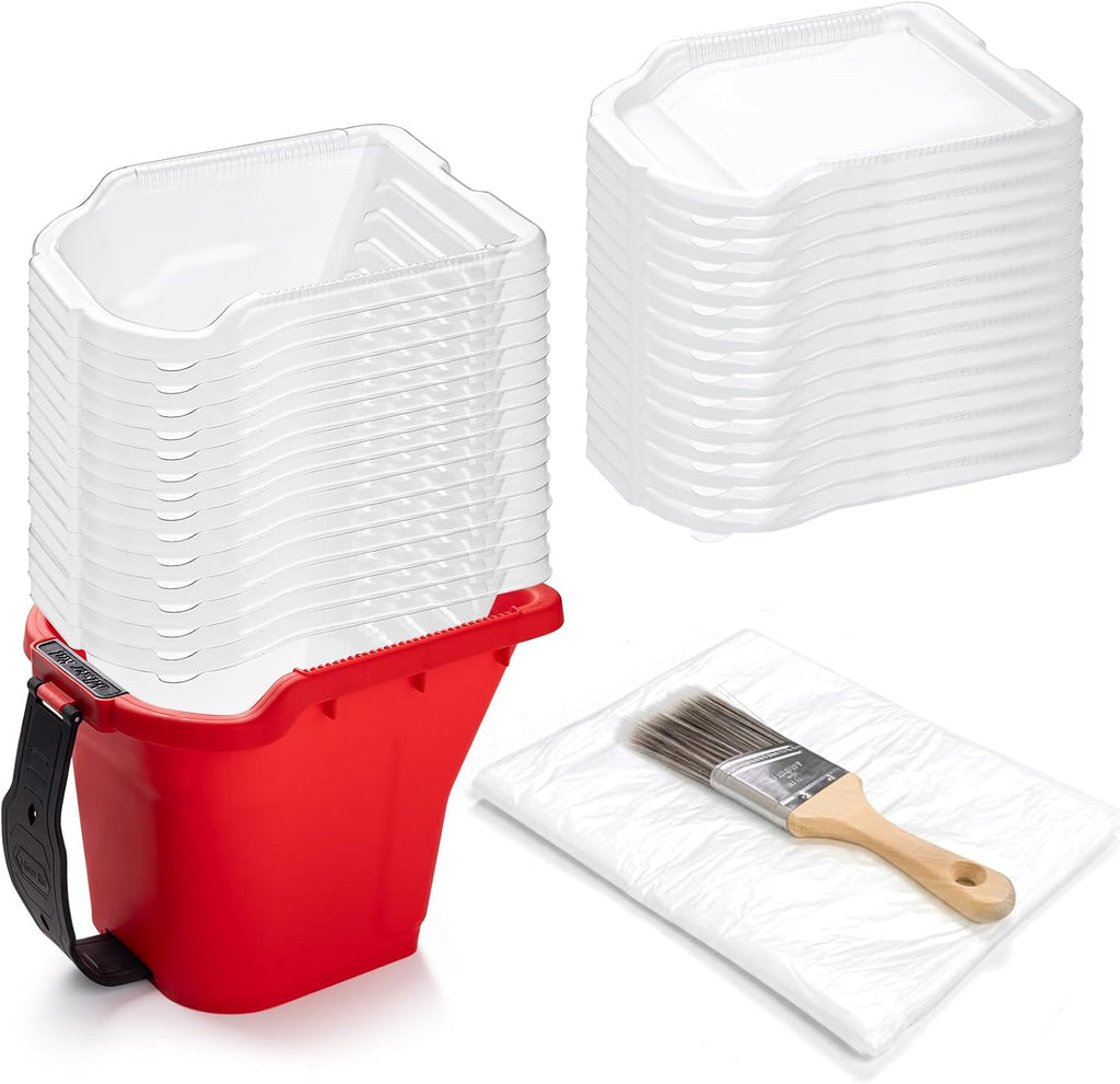 Mister Rui 4 Inch Paint Bucket 33-Pack with Liners, Lids, Brush & Film