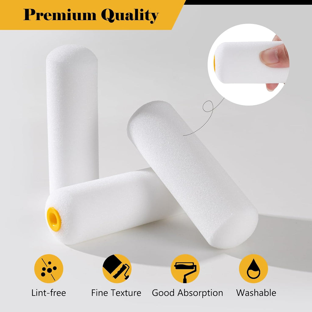 Mister Rui Mini Foam Paint Rollers, 4 Inch Paint Rollers 10 Pack
