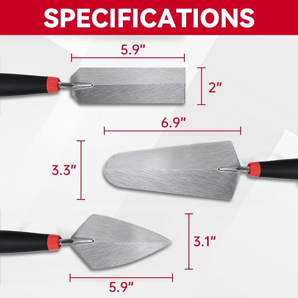 Mister Rui 3 Pack Stainless Steel Blade Trowels with Comfort-Grip Handle