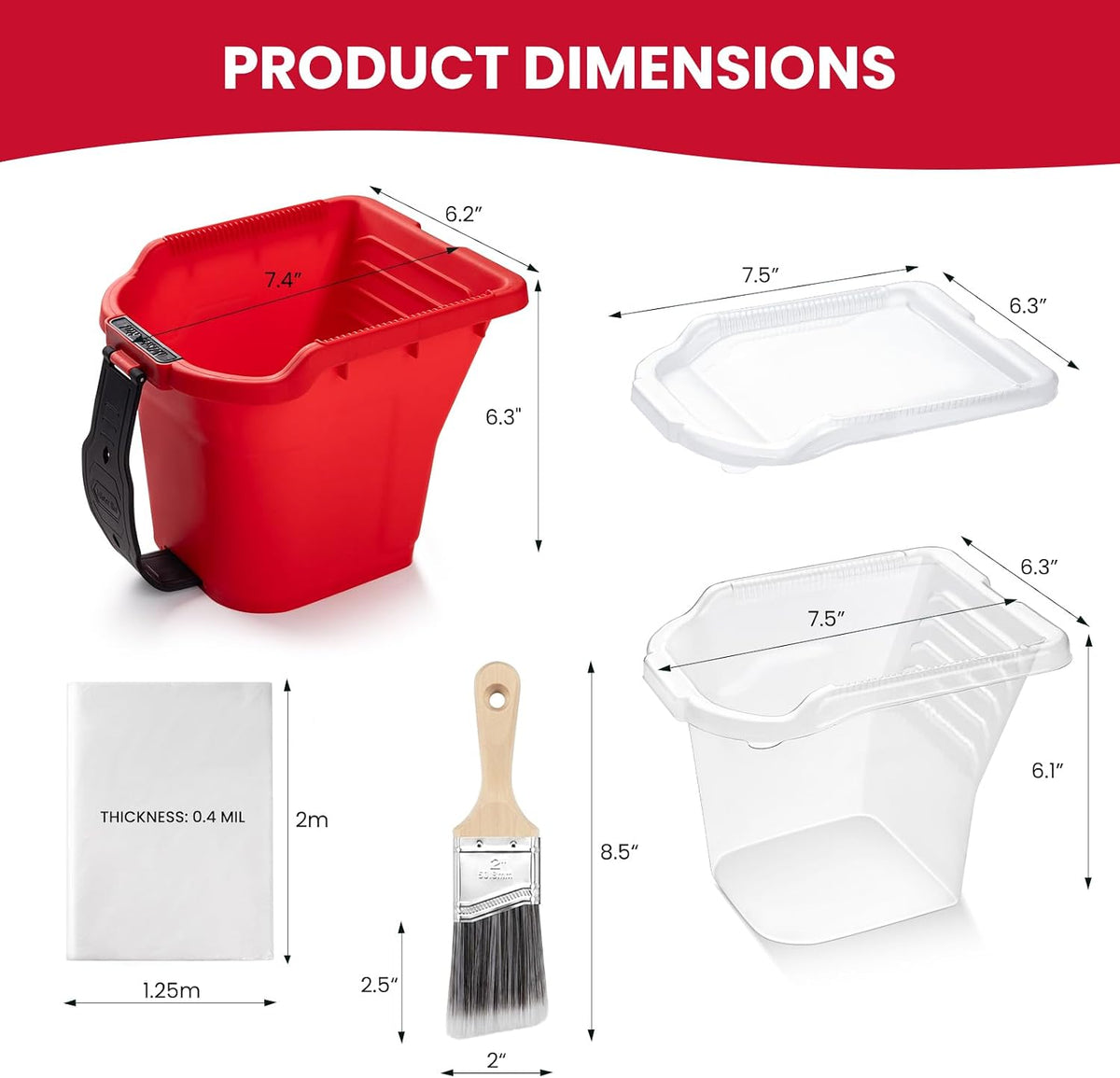 Mister Rui Paint Bucket Kit 19-Pc, 8 Cup Liners & Lids, 2" Brush