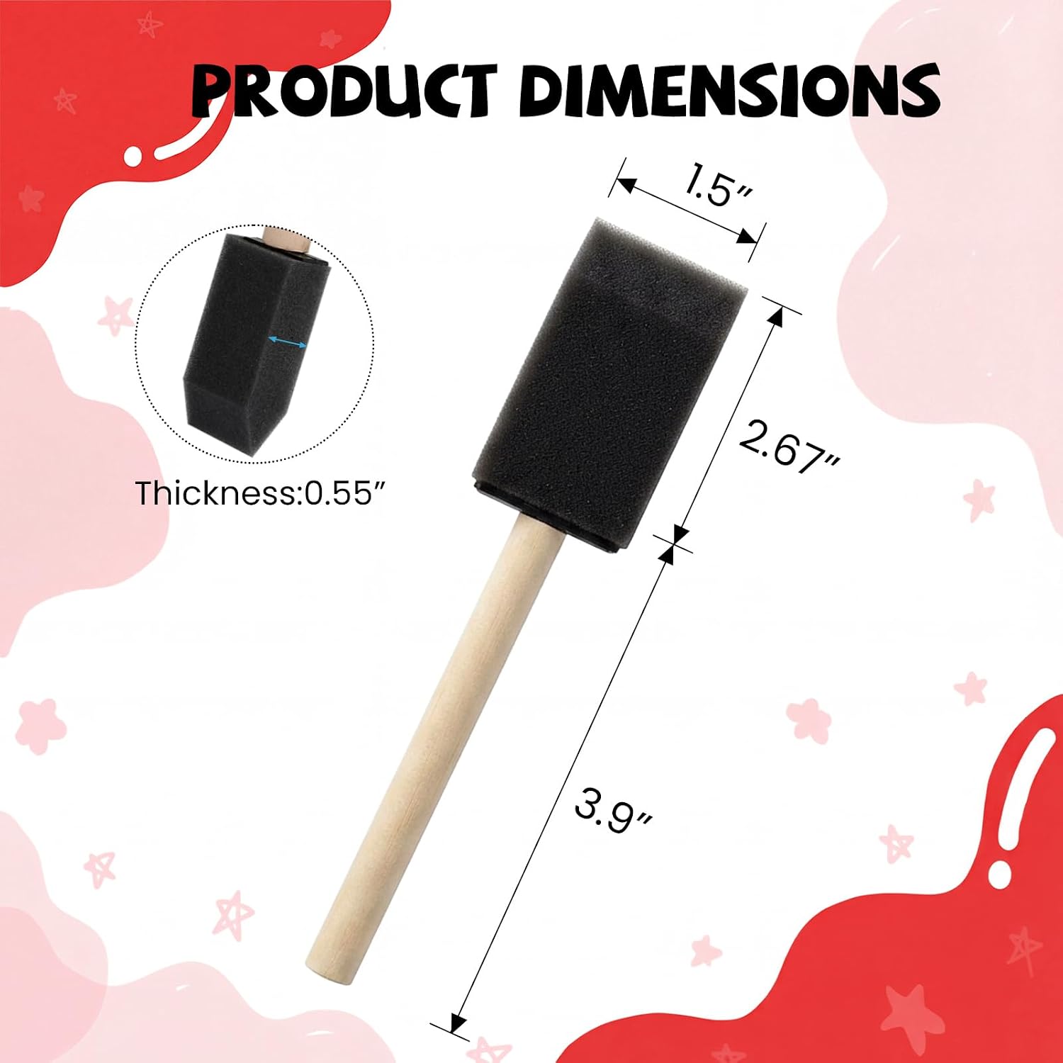 Mister Rui 12 Pack 1.5 Inch Foam Paint Brushes for Crafts and Staining