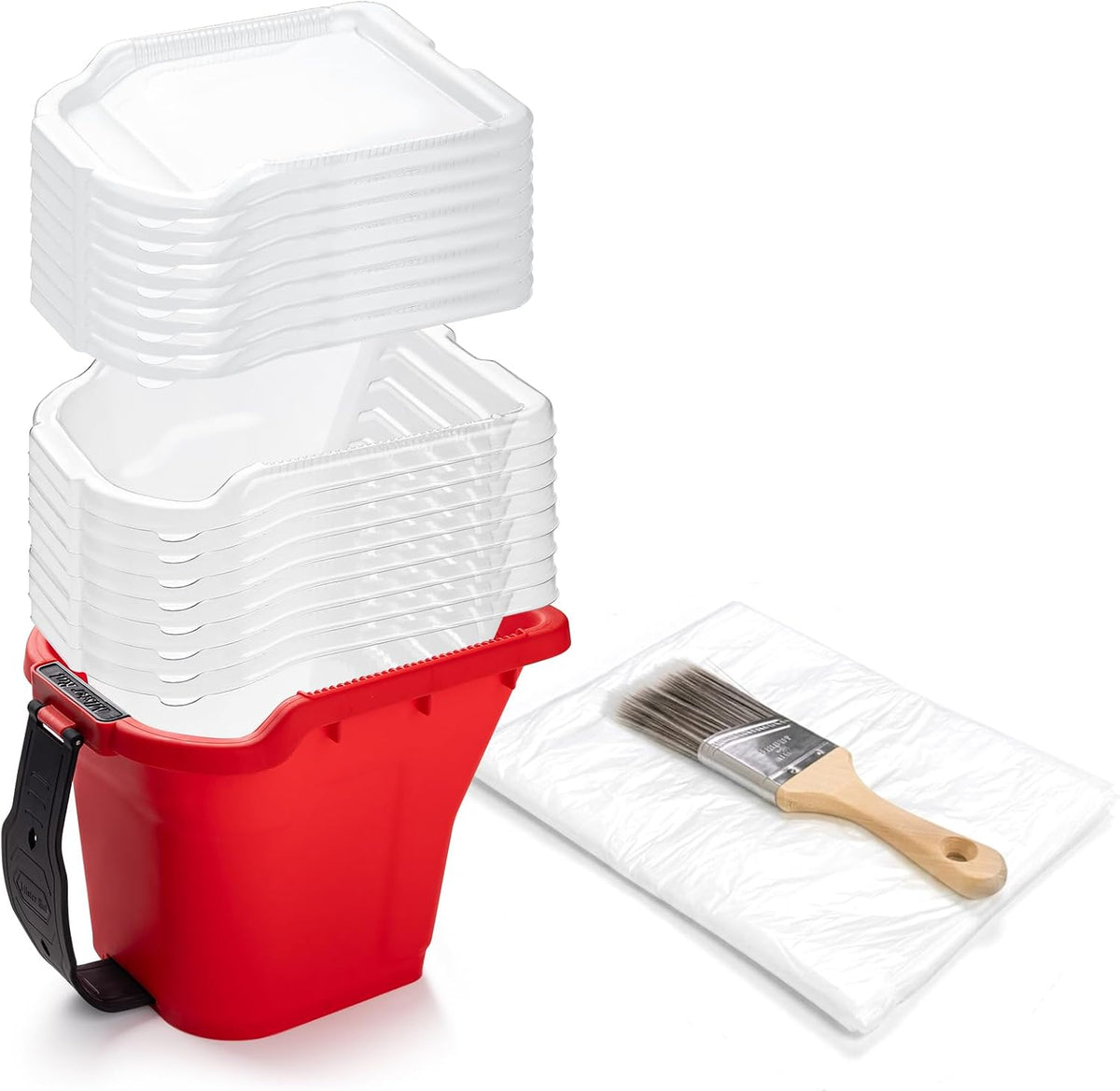 Mister Rui Paint Bucket Kit 19-Pc, 8 Cup Liners & Lids, 2" Brush