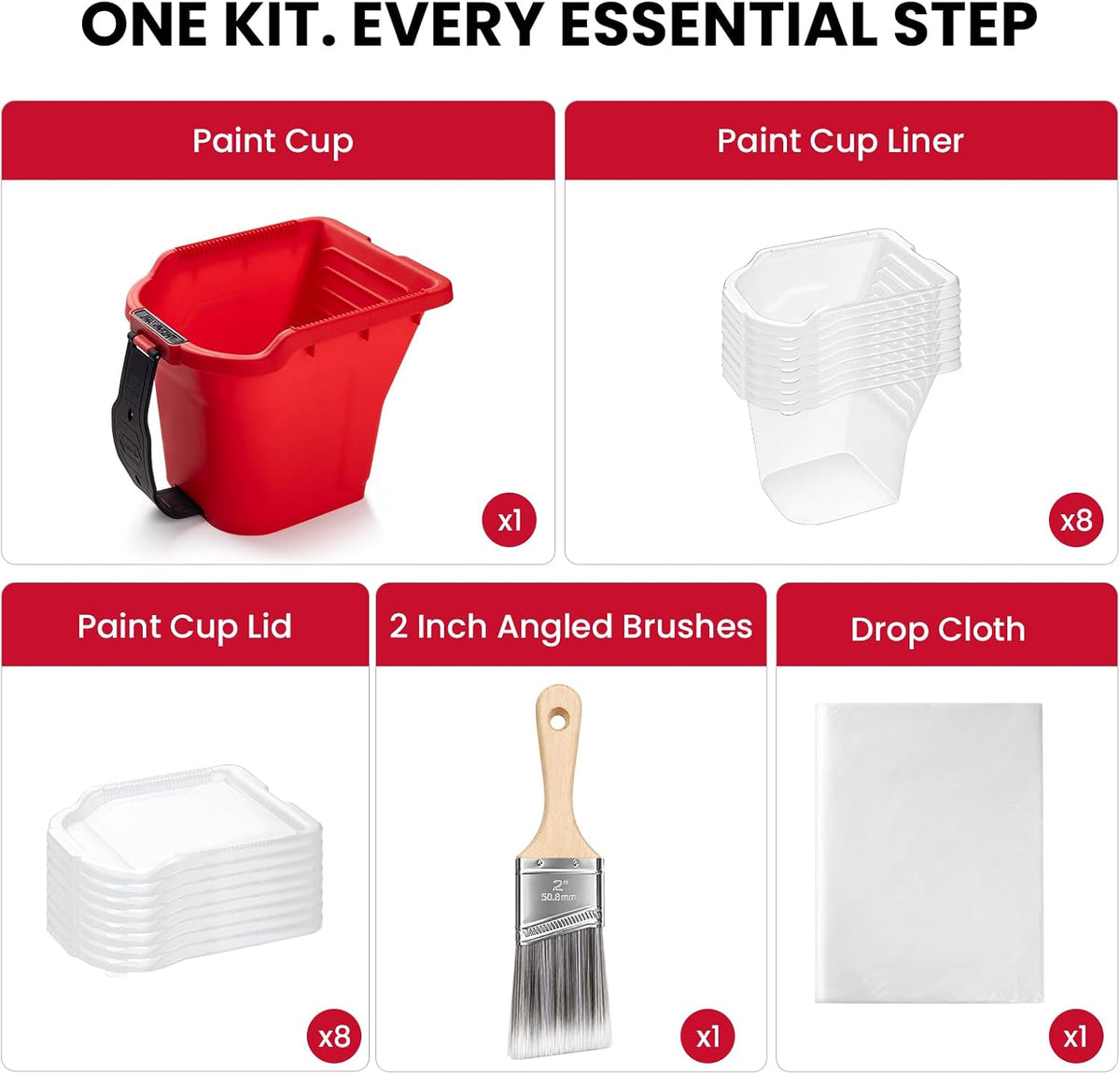 Mister Rui Paint Bucket Kit 19-Pc, 8 Cup Liners & Lids, 2" Brush