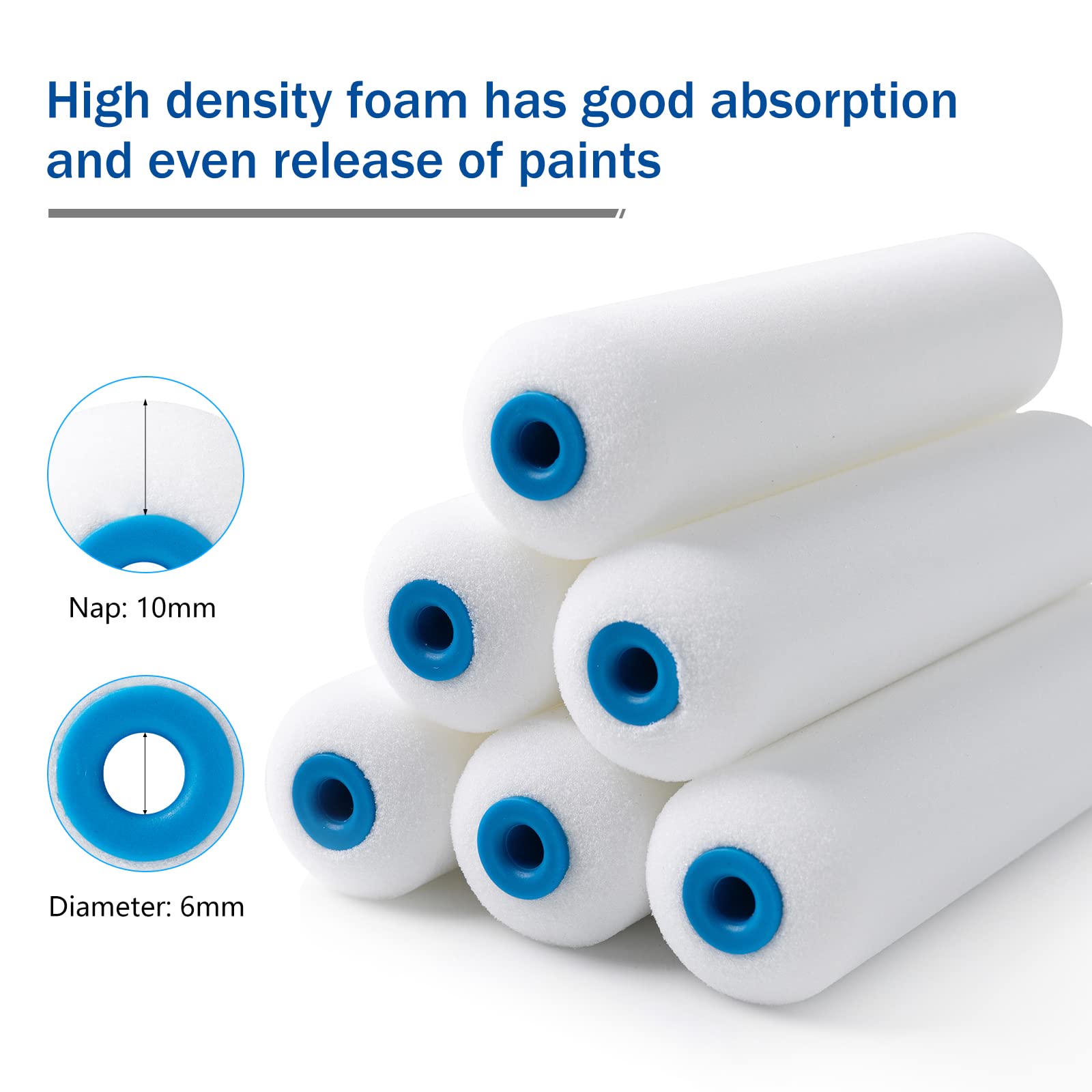 Mister Rui 6 Inch Foam Paint Roller Set with Paint Brush - 16 Pack
