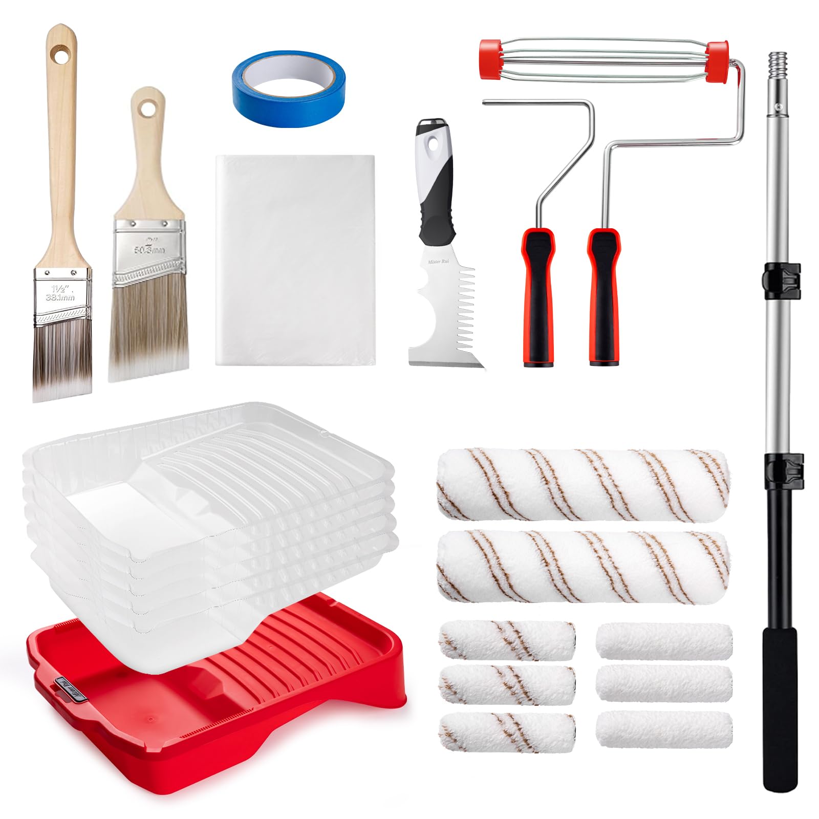 Mister Rui 22-Piece Interior Paint Roller Kit with 3-Ft Extension Pole