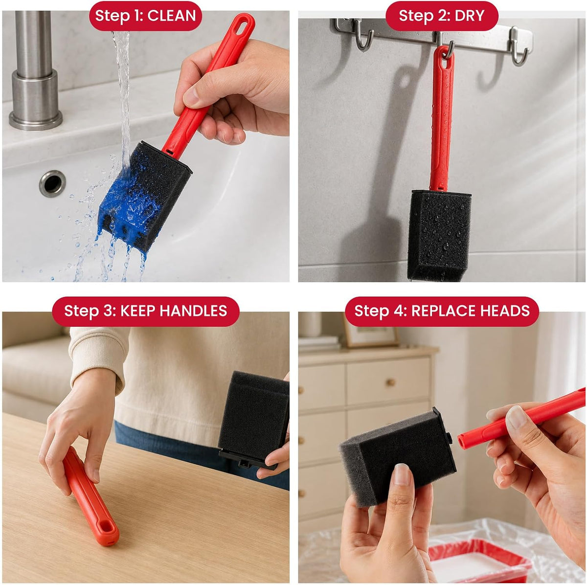 Mister Rui 1.5 Inch Replaceable Foam Paint Brush Set