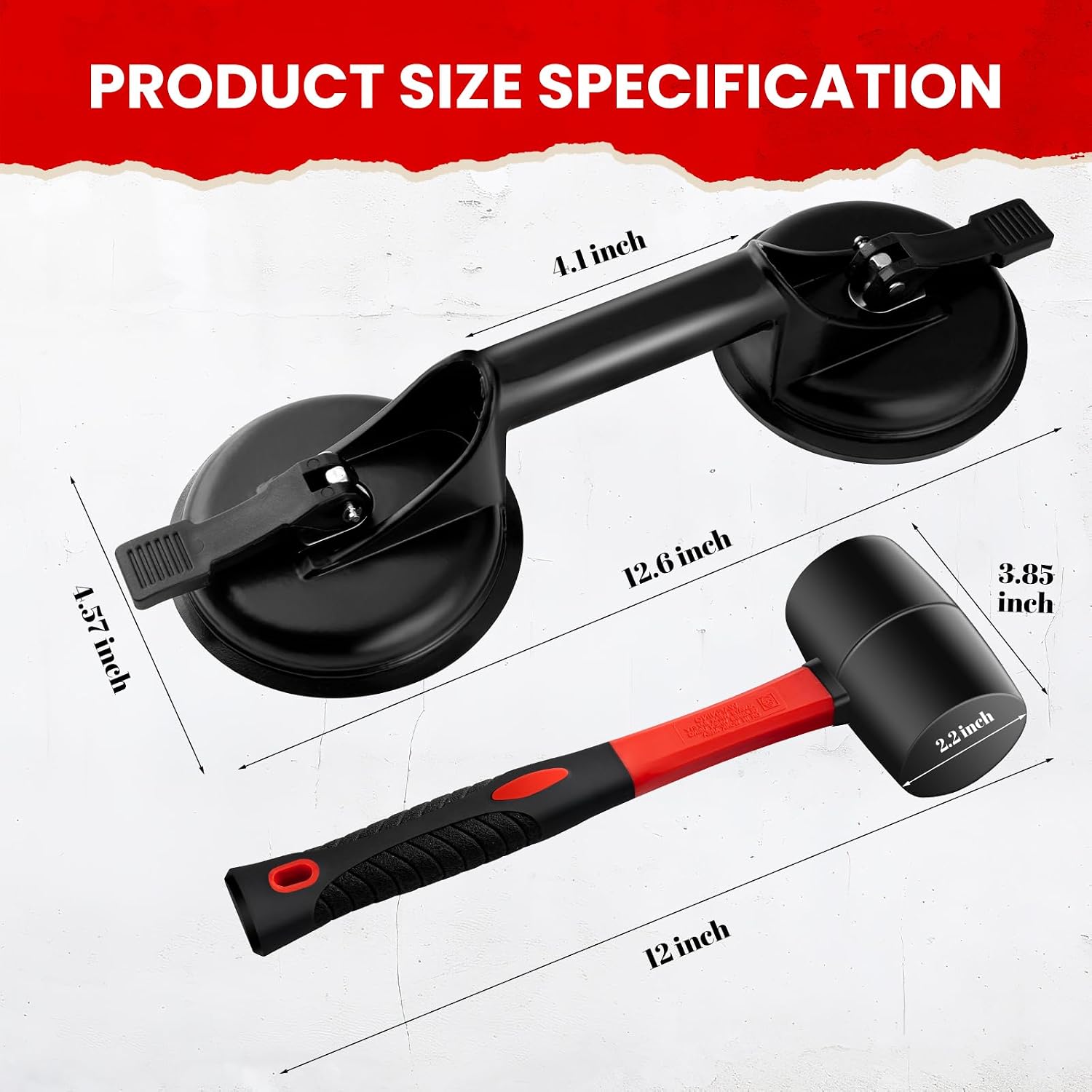 Mister Rui 2-Pack Floor Gap Fixer Tool Kit, Suction Cup & Rubber Mallet