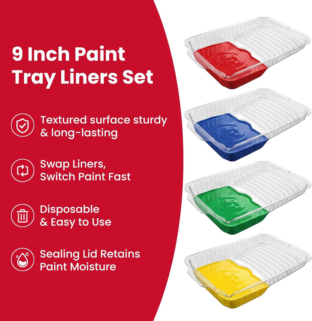 Mister Rui 9 Inch Paint Tray Liners 22 Pack with 2 Lids