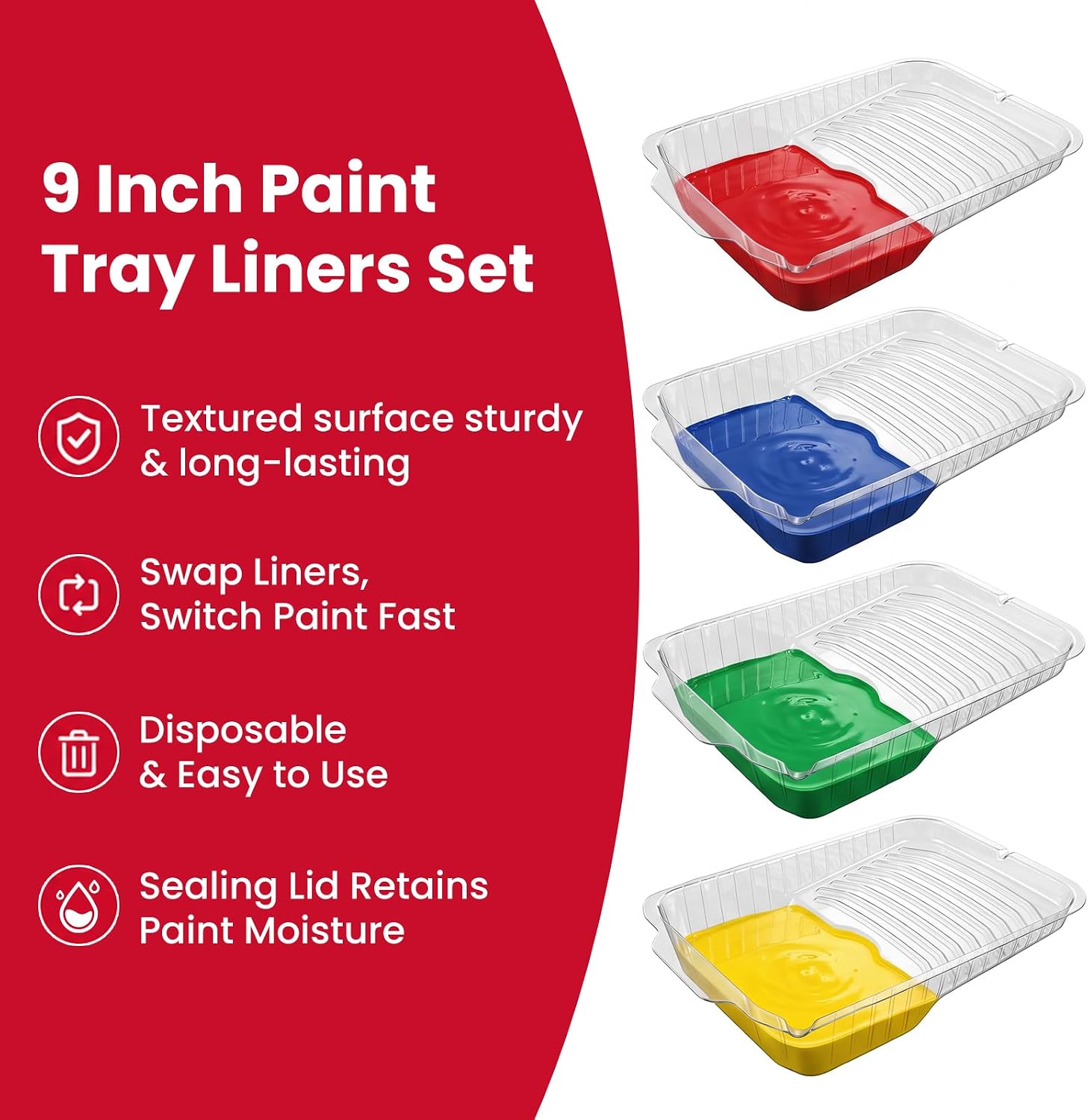 Mister Rui 9 Inch Paint Tray Liners 22 Pack with 2 Lids