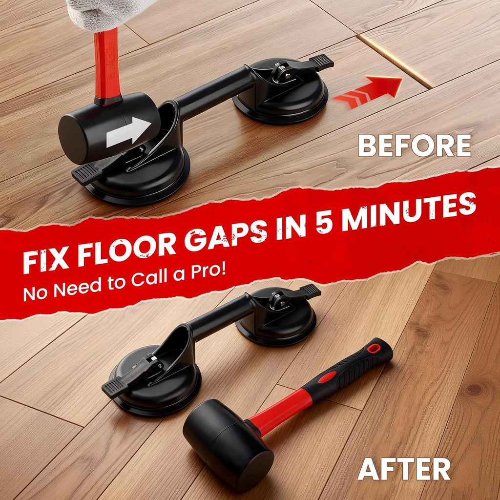 Mister Rui 2-Pack Floor Gap Fixer Tool Kit, Suction Cup & Rubber Mallet