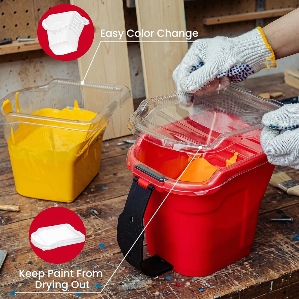 Mister Rui Paint Bucket Kit 19-Pc, 8 Cup Liners & Lids, 2" Brush