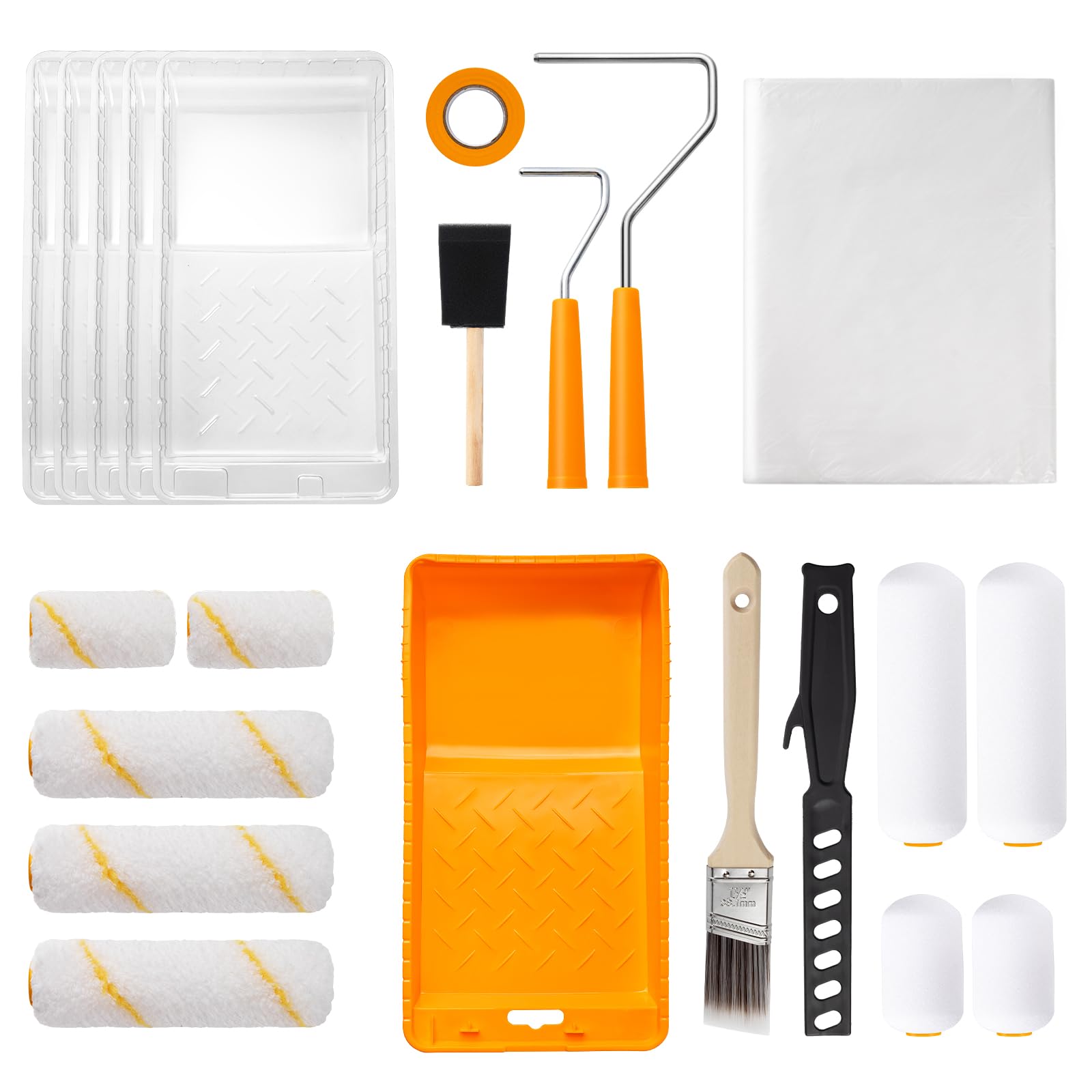 Mister Rui 4"&2" Foam & Microfiber Paint Roller Complete Kit with Paint Brush & Tray - 22 Piece
