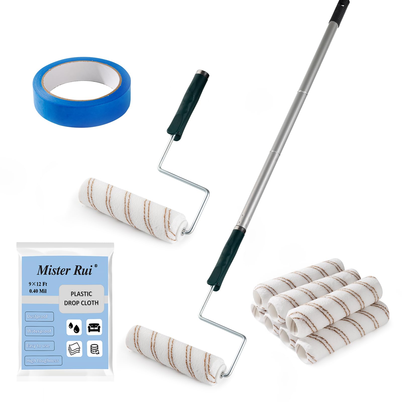 Mister Rui 9 Inch Microfiber Paint Roller Covers with Extension Pole
