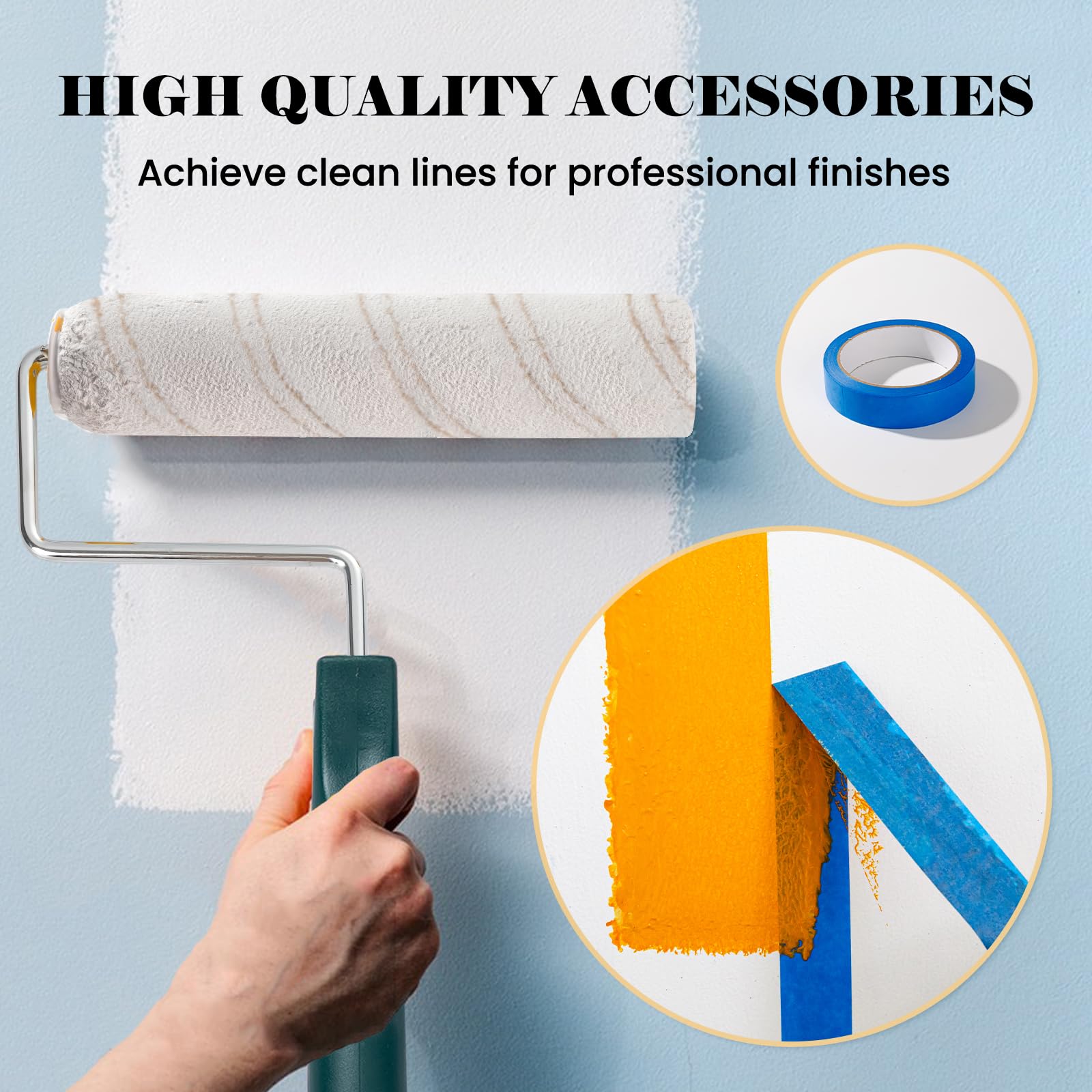 Mister Rui 9 Inch Microfiber Paint Roller Covers with Extension Pole