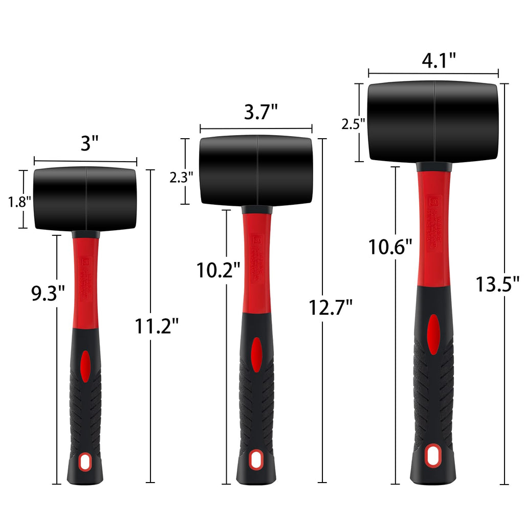 3 Pack Rubber Mallet Set (24/16/8 oz)