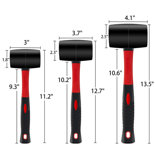 3 Pack Rubber Mallet Set (24/16/8 oz)