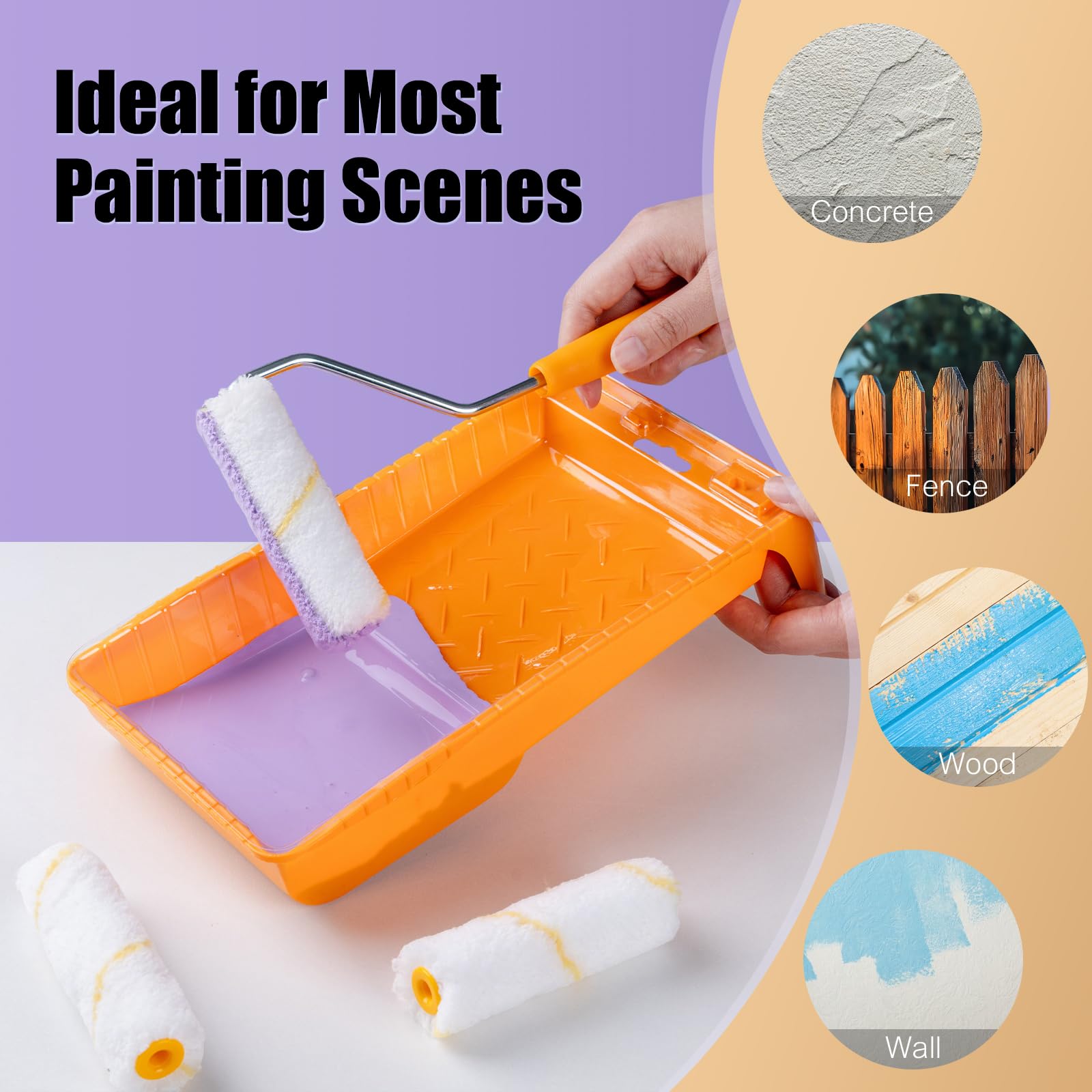 Mister Rui 4"&2" Foam & Microfiber Paint Roller Complete Kit with Paint Brush & Tray - 22 Piece
