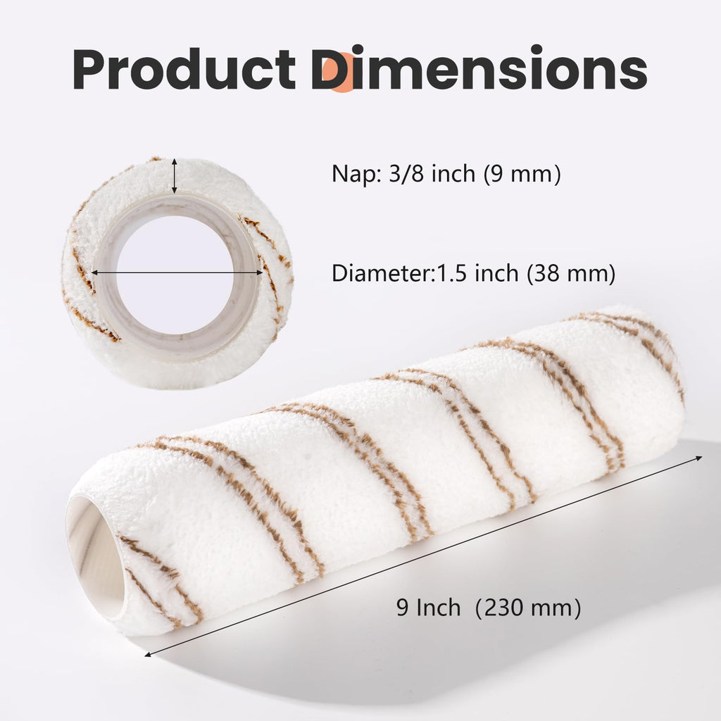 Mister Rui 9 Inch Microfiber Paint Roller Covers with Extension Pole