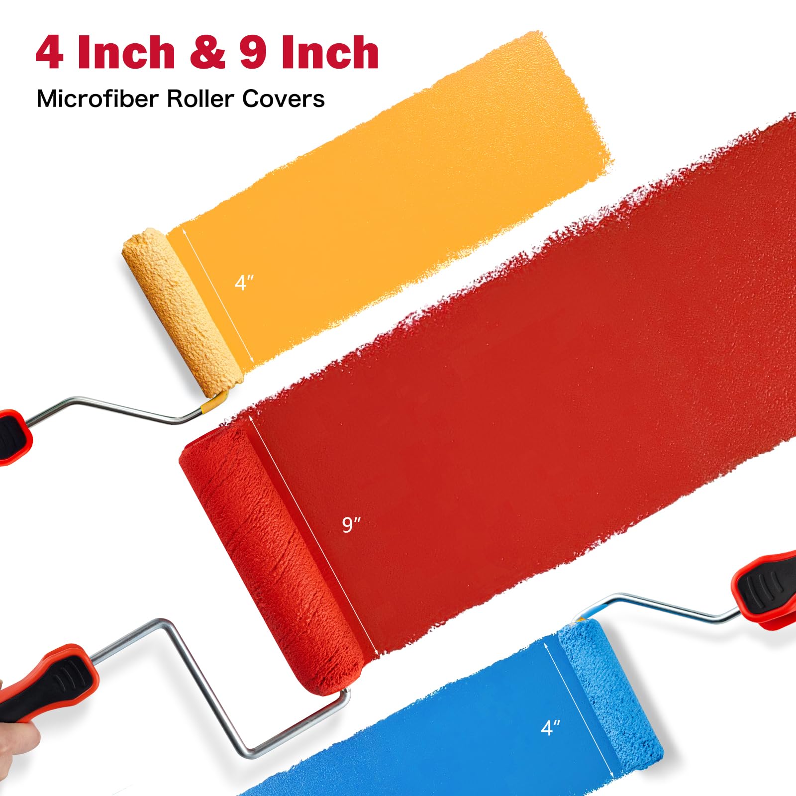Mister Rui 20-Piece 9" Paint Roller Kit with 3-Ft Extension Pole, Tray, Liners, Frames, Covers, Brushes, Tape & Drop Cloth, Interior Wall and Ceiling Painting Set