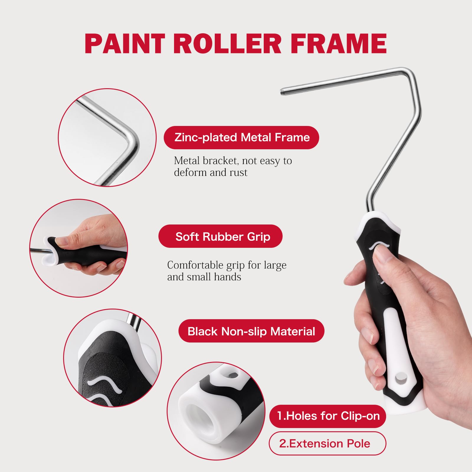 Mister Rui 16-Pieces 4 Inch Complete Paint Roller Kit, with 5-in-1 Maintenance Tool and Taping Knife