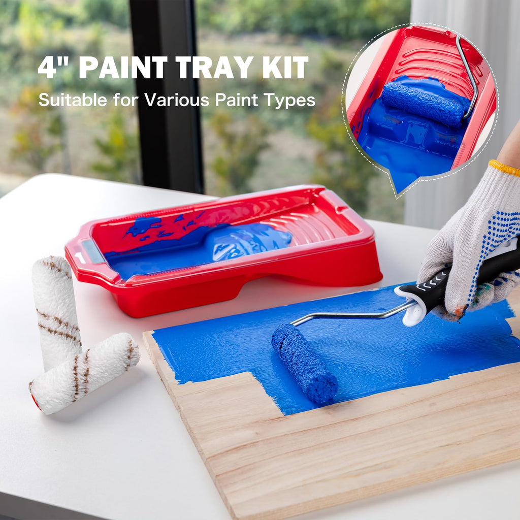 Mister Rui 16-Pieces 4 Inch Complete Paint Roller Kit, with 5-in-1 Maintenance Tool and Taping Knife