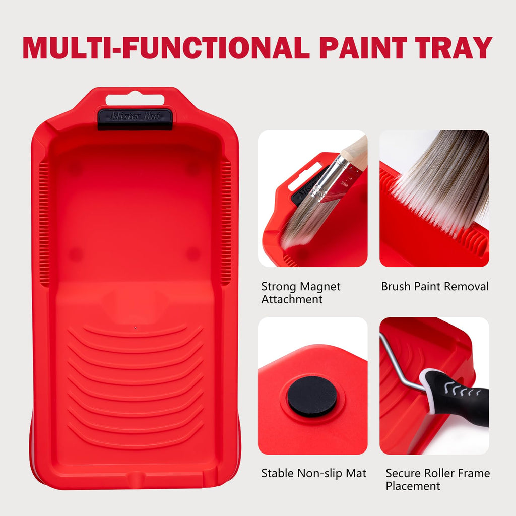Mister Rui 16-Pieces 4 Inch Complete Paint Roller Kit, with 5-in-1 Maintenance Tool and Taping Knife
