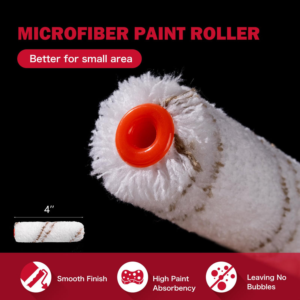 Mister Rui 16-Pieces 4 Inch Complete Paint Roller Kit, with 5-in-1 Maintenance Tool and Taping Knife