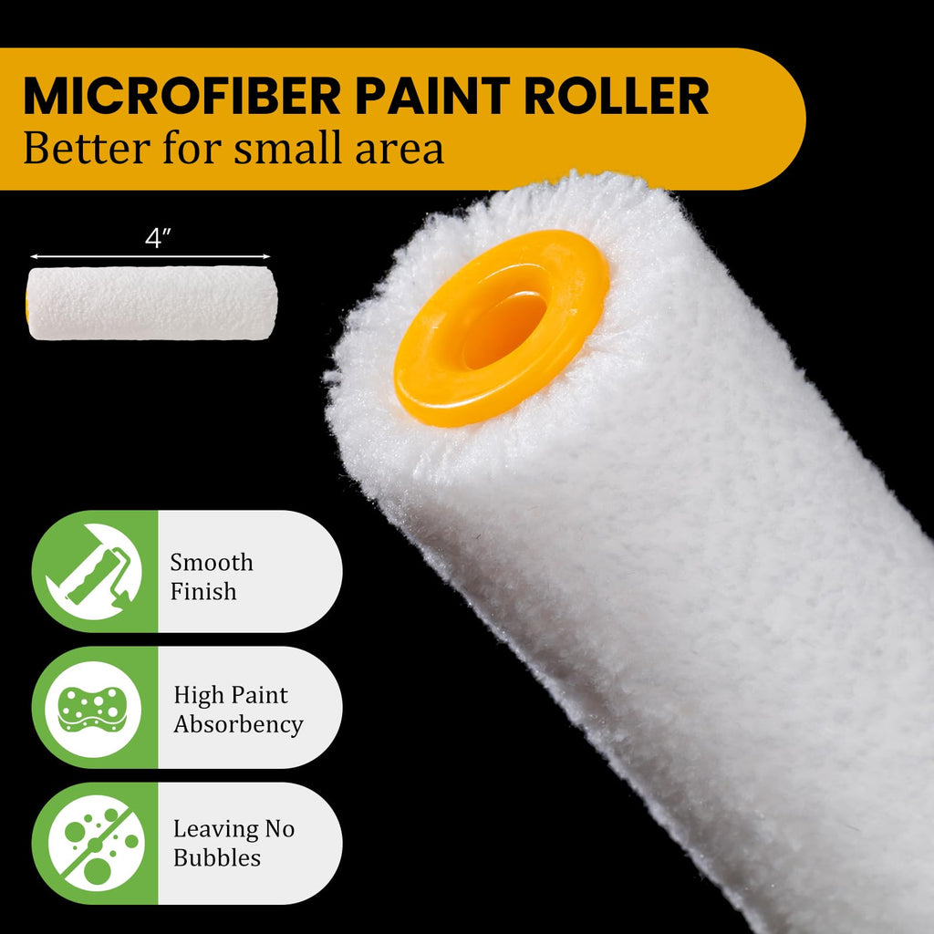 Mister Rui 4 Inch 6mm Nap Yellow Microfiber Paint Roller Cover Main-02 4-inch microfiber paint roller features: smooth finish, high paint absorbency, leaving no bubbles
