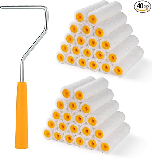 Mister_Rui_4_Inch_6mm_Nap_Yellow_Microfiber_Paint_Roller_Cover_Main-09 4" yellow handle paint roller rack and 40 yellow port microfiber paint rollers