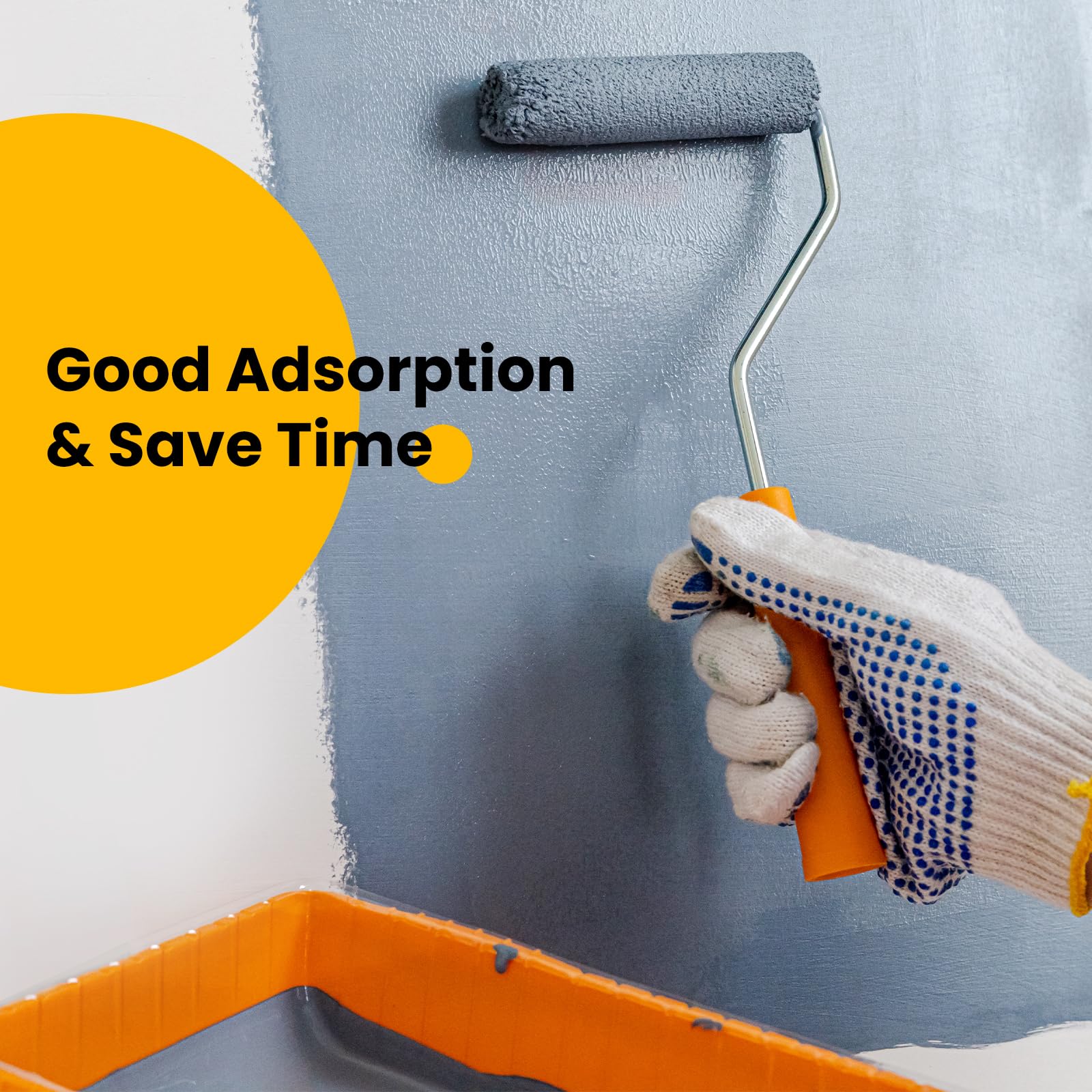 Mister Rui 4 Inch 6mm Nap Yellow Microfiber Paint Roller Cover Set Main-04 Use this paint roller to paint the wall with gray-blue paint
