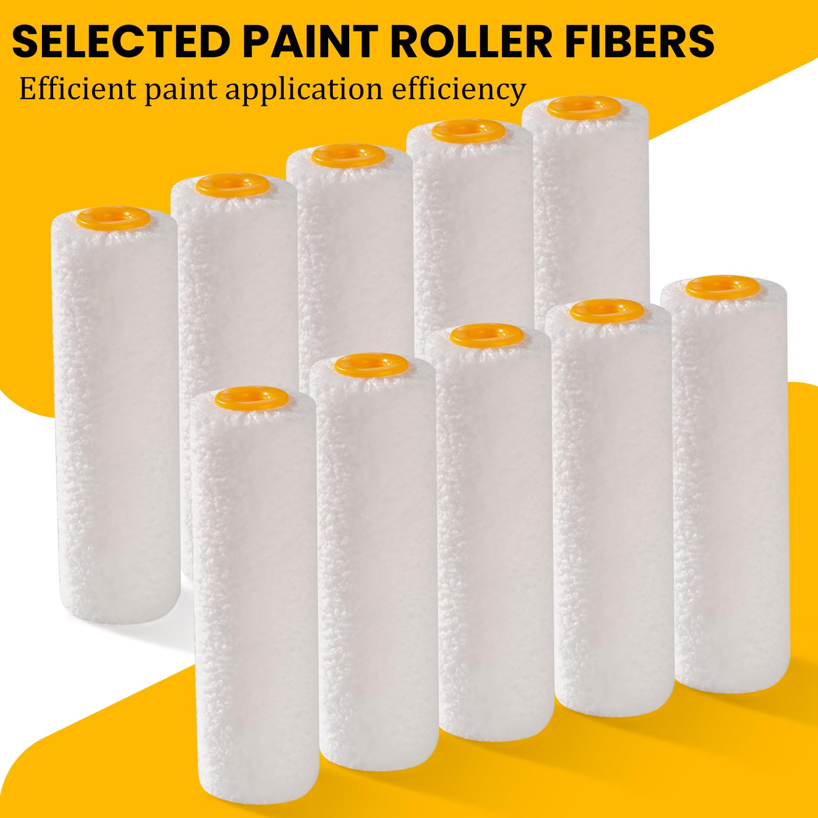 Mister Rui 4 Inch 6mm Nap Yellow Microfiber Paint Roller Cover Set Main-05 10 paint rollers displayed vertically