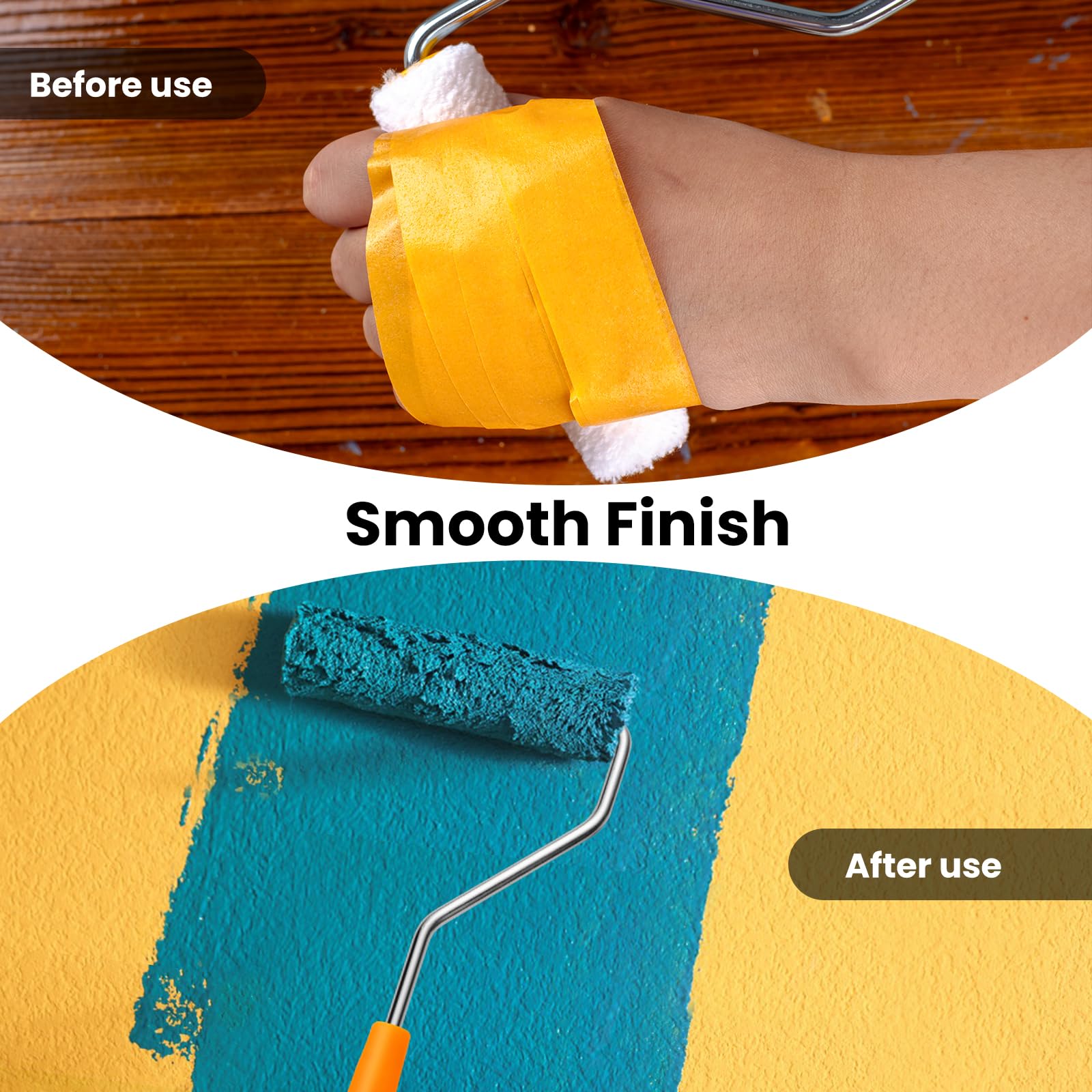 Mister Rui 4 Inch 6mm Nap Yellow Microfiber Paint Roller Cover Set Main-06 Use masking tape to remove loose hair before use, so it will be smooth and hair-free when used.