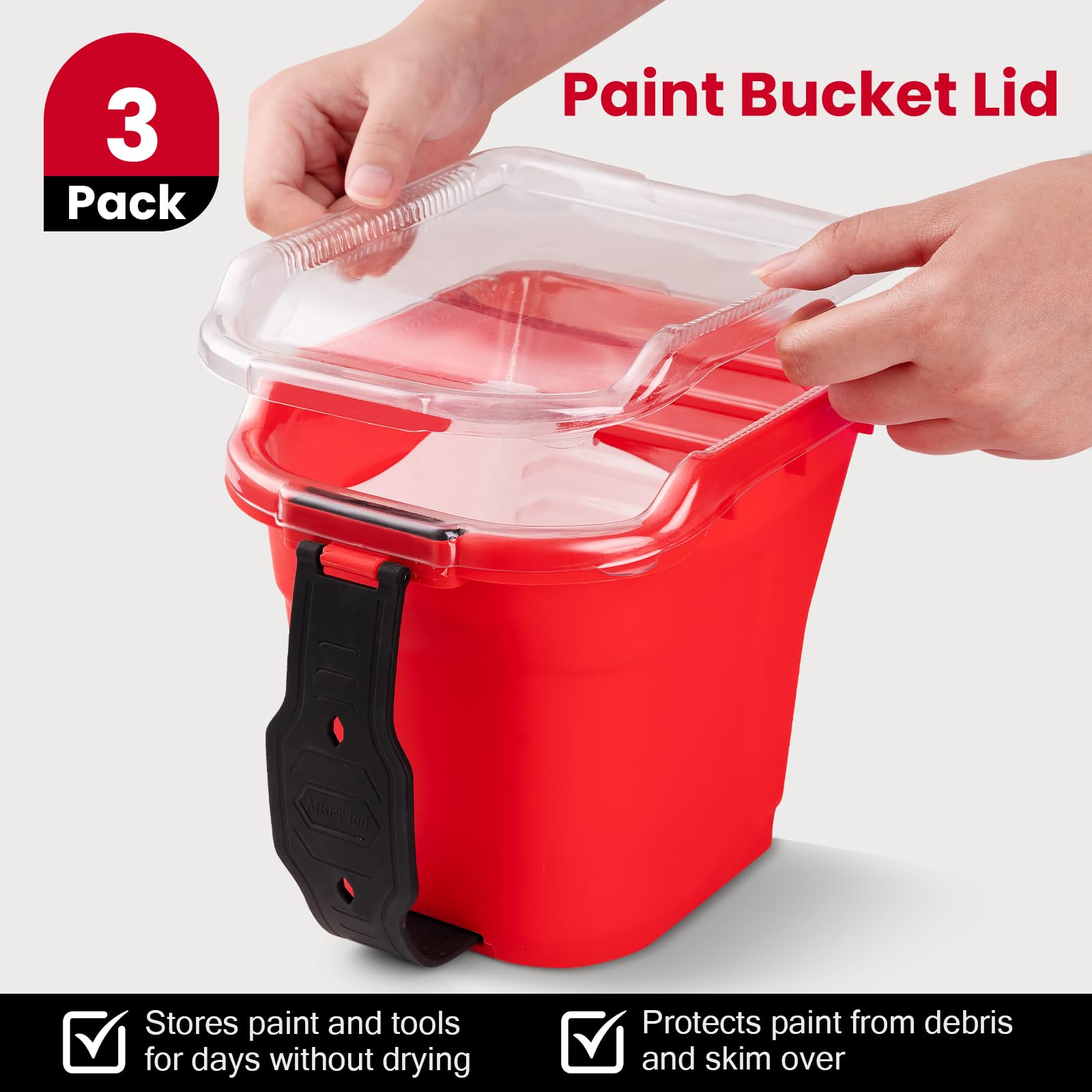 Mister Rui 4" RedPro Paint Bucket with Liner & Lid Main-03- Put the lid on the paint bucket to prevent the paint from evaporating and drying out