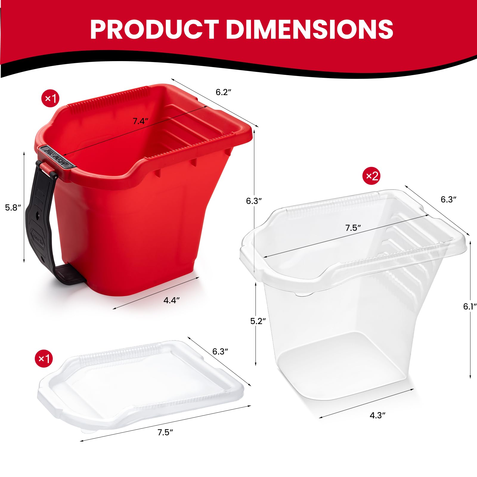 Mister Rui 4" RedPro Paint Bucket with Liner & Lid- product dimensions
