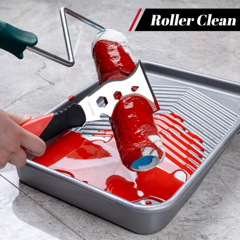 Mister Rui Multi Fuctional 13-in-1 Stainless Steel Putty Knife Main-02 Use a roller cleaner to scrape off excess paint from the roller