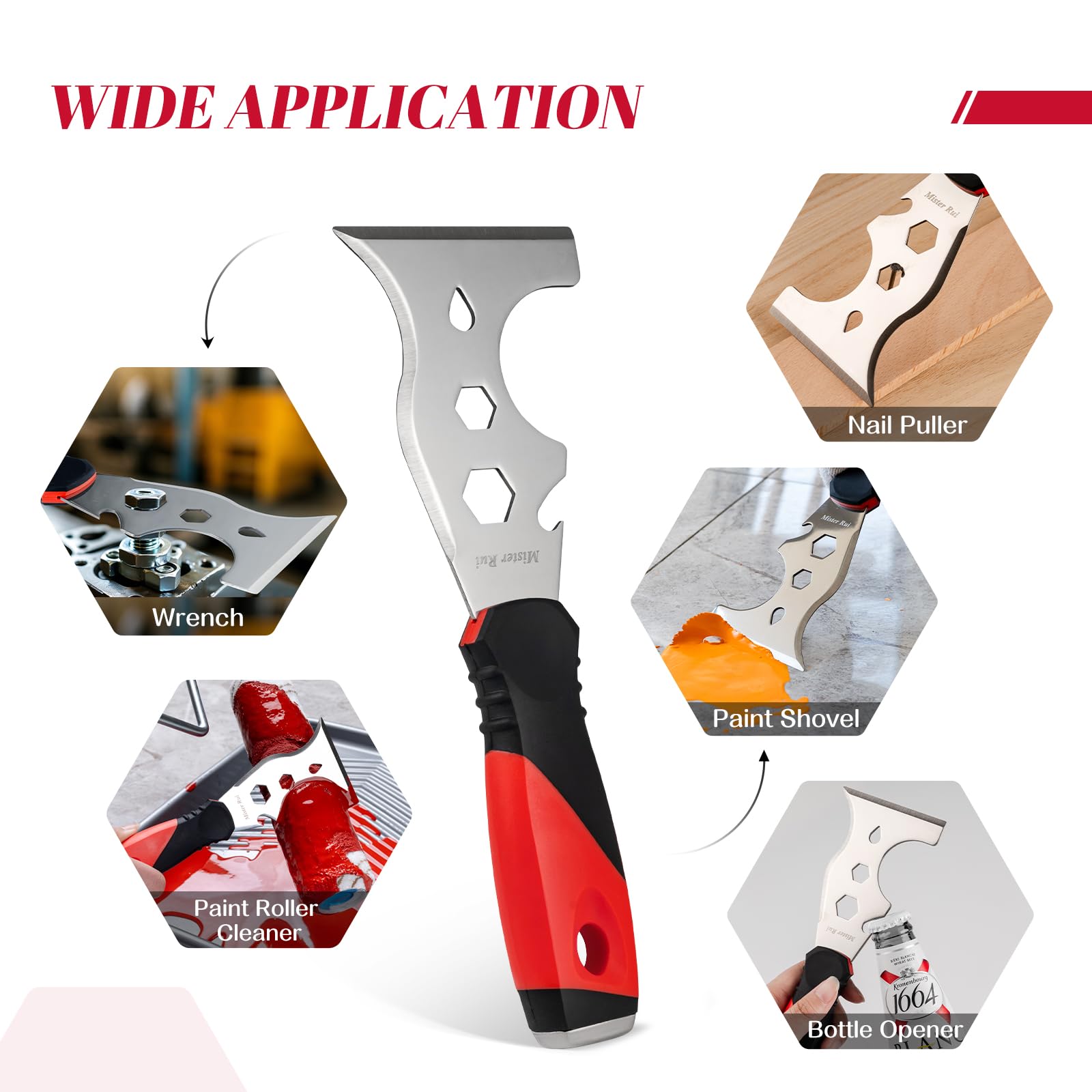 Mister Rui Multi Fuctional 13-in-1 Stainless Steel Putty Knife Main-05 Demonstration of real-world usage scenarios