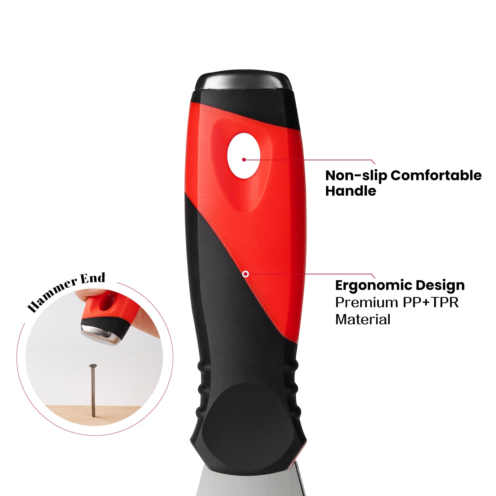 Mister Rui Multi Fuctional 13-in-1 Stainless Steel Putty Knife Main-06 High-grade PP+TPR material, ergonomic design, non-slip and comfortable grip
