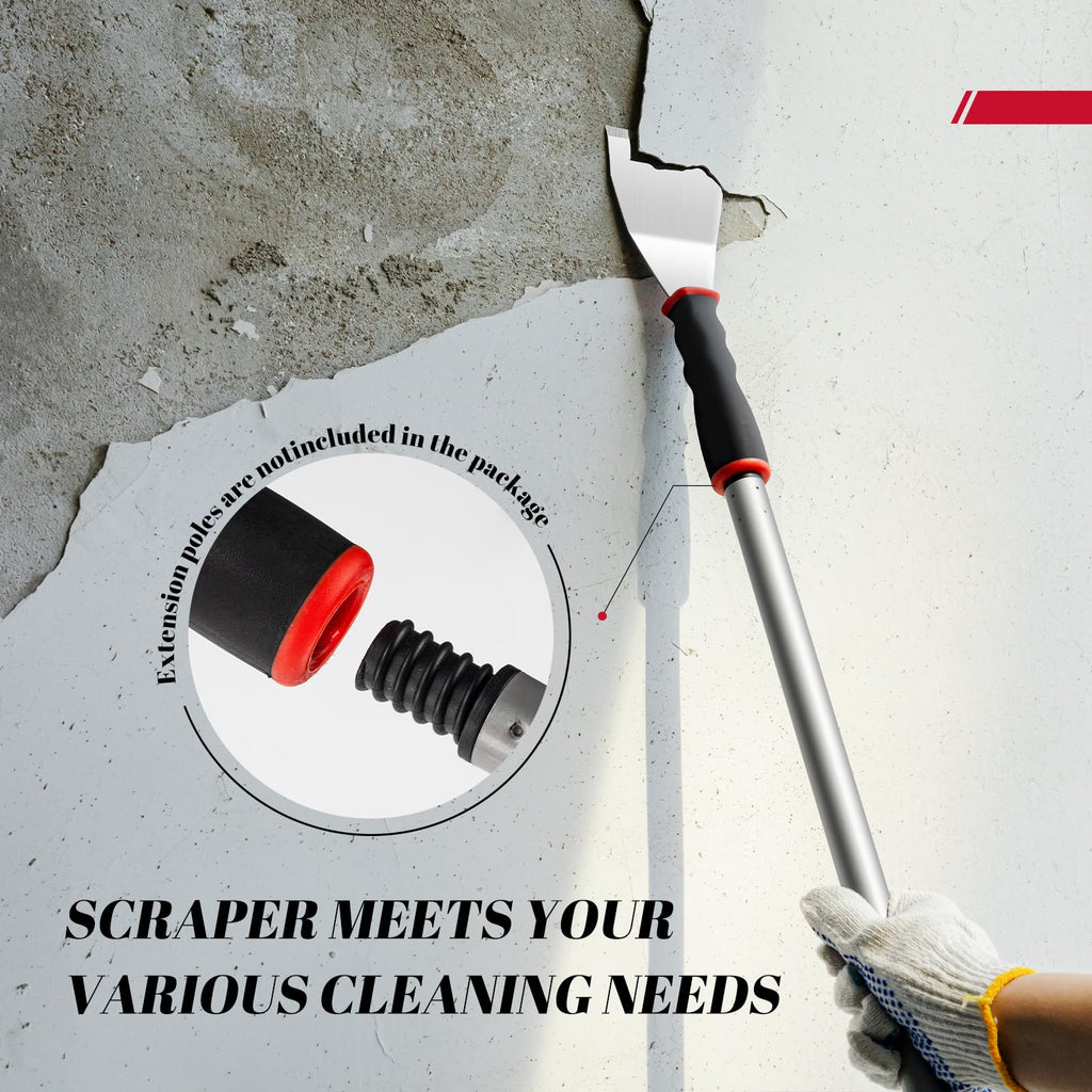 Mister Rui Stainless Steel 3 Inch Bent Heavy Duty Scraper Main-02 Equipped with a threaded extension rod to scrape off the wall peeling off at high places