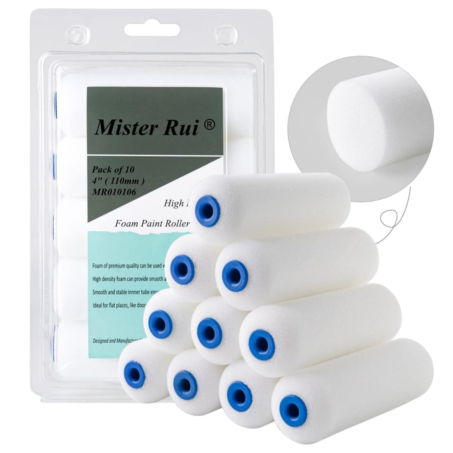 Mister Rui® 4 Inch High Density Foam Paint Roller - 10Pieces - MisterRui