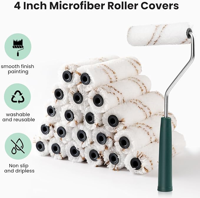 Mister Rui® 4" Microfiber Paint Roller Set(3/8 Inch Nap) - 40 Packs - MisterRui