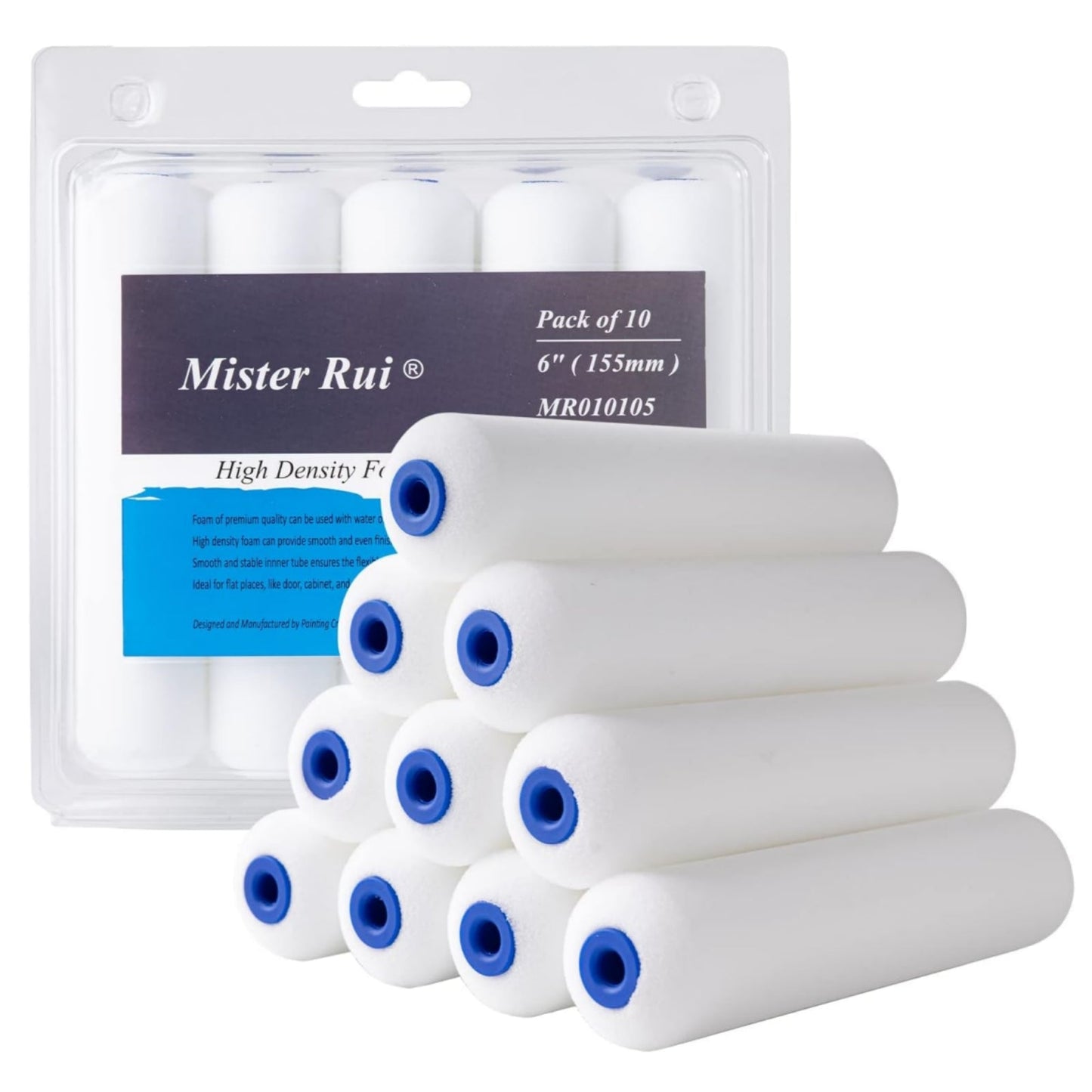 Mister Rui® 6 Inch (155MM) Foam Paint Roller Cover (Pack of 10) - MisterRui